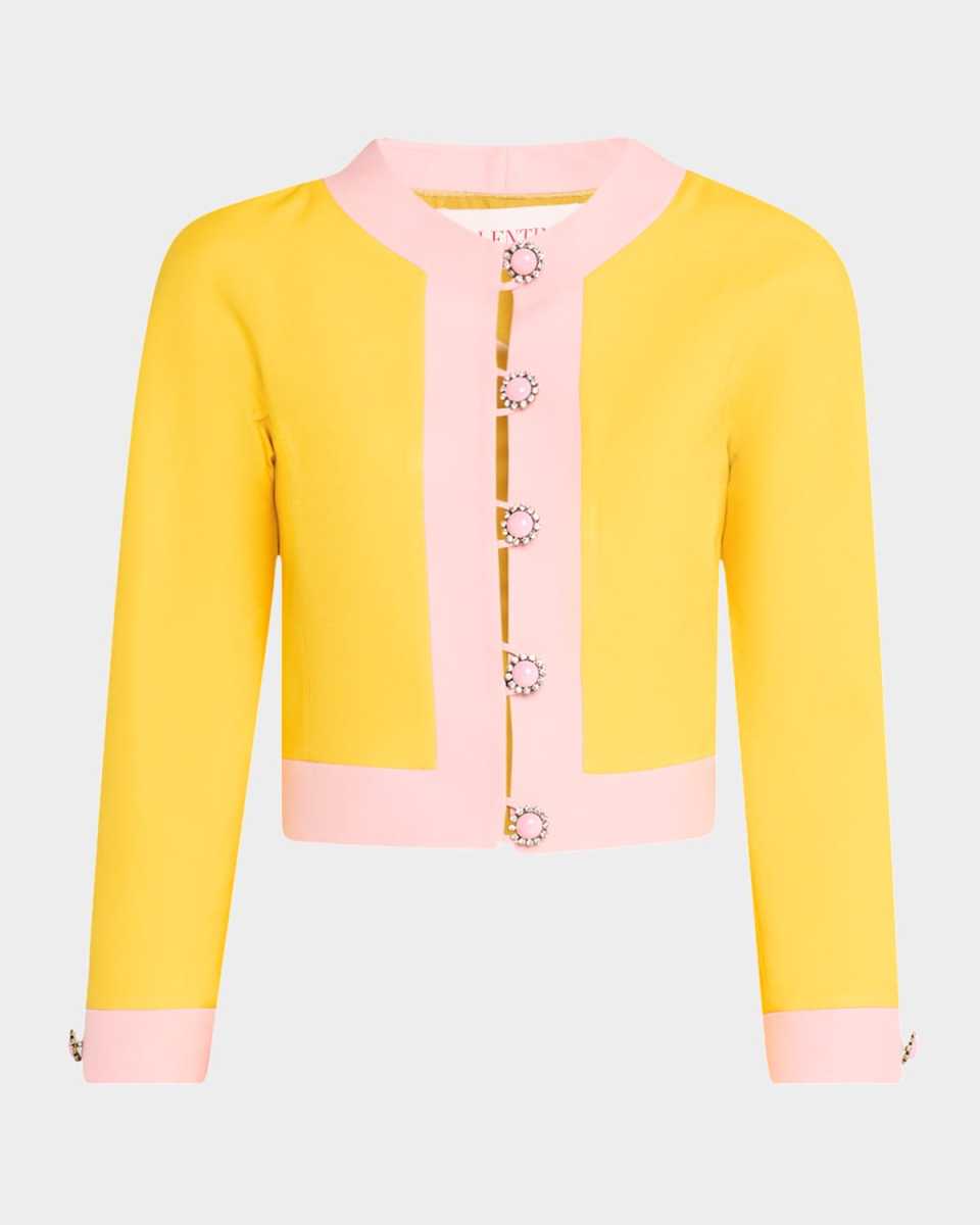 Bi-Color Crystal Crepe Crop Jacket
